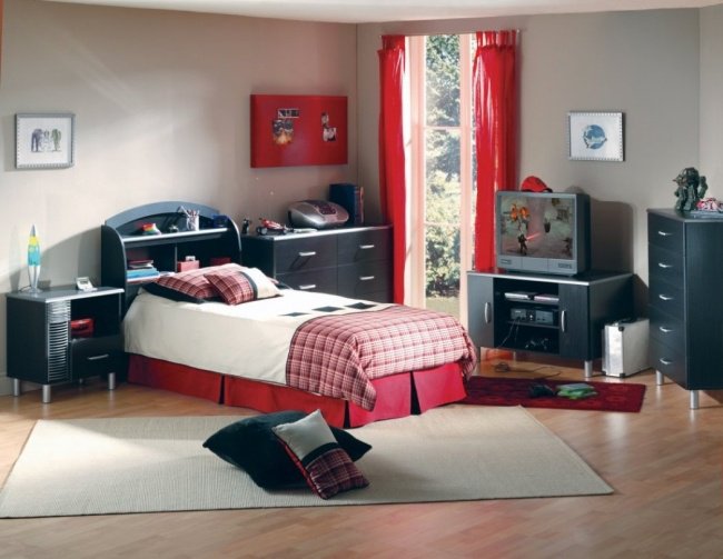deco chambre ado rouge et blanc