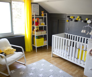 deco chambre bebe jaune et gris