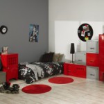 deco chambre fille gris et rouge