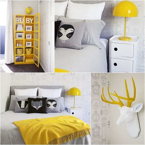 decoration chambre jaune et gris