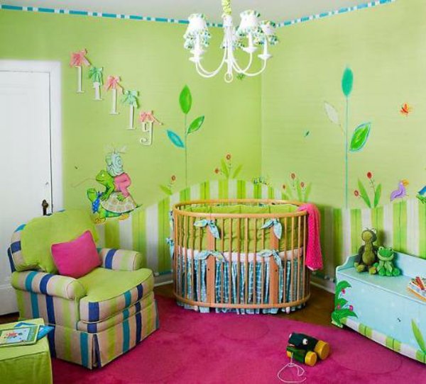 deco chambre bebe fille rose et vert