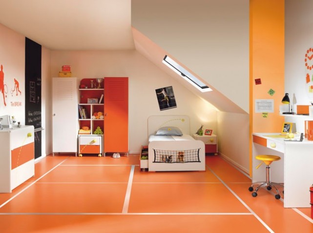 decoration chambre orange et vert