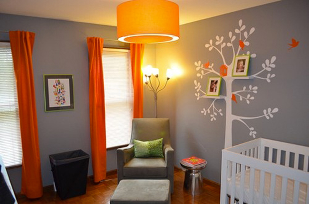 decoration chambre orange et vert