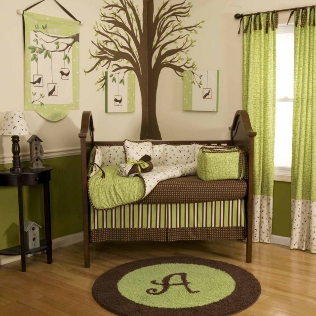 deco chambre bebe vert et marron