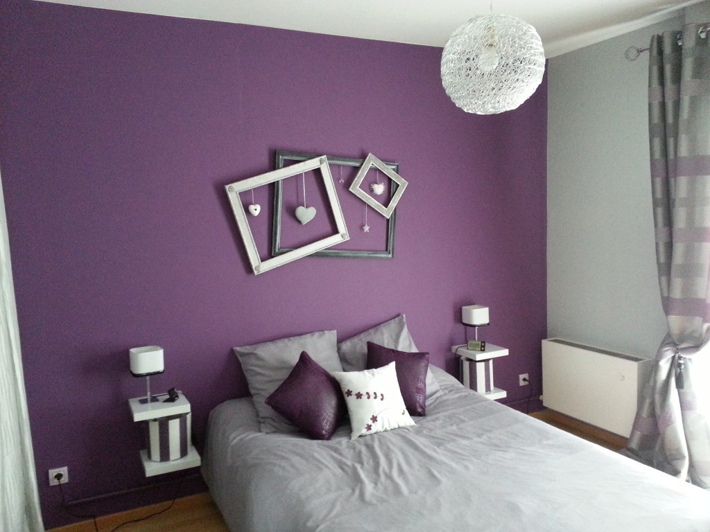 decoration chambre gris et prune