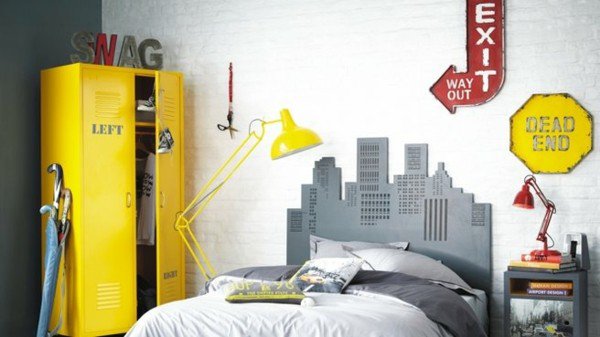 deco chambre ado gris et jaune