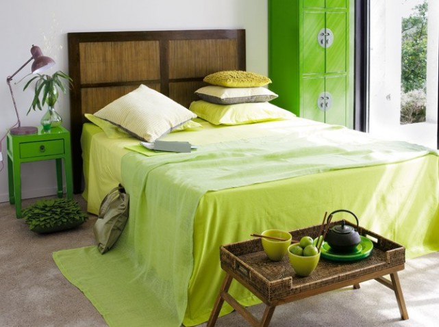 decoration chambre verte et blanc