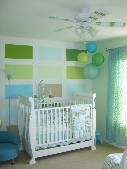 deco chambre bebe vert et bleu