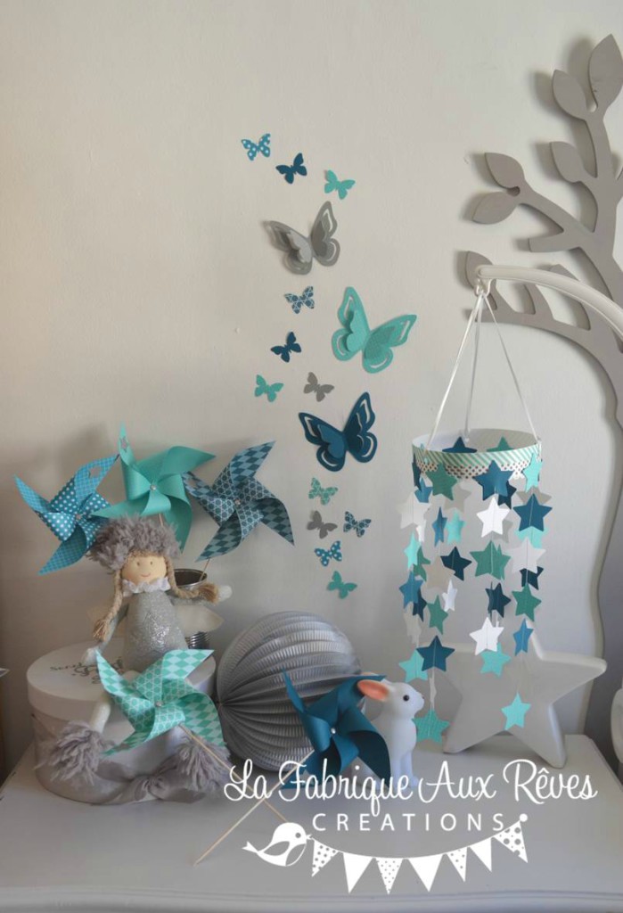 decoration chambre bebe turquoise et gris