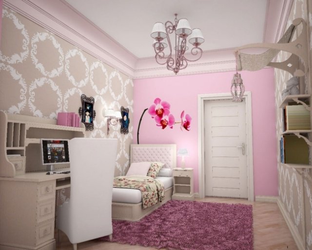 deco chambre fille rose et blanc