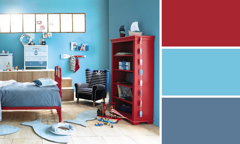 deco chambre garcon bleu et rouge