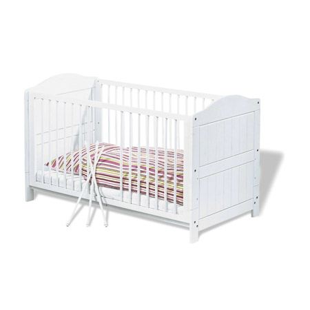 Lit Bébé évolutif MATTI 120x60 Cm - Bois De Hêtre, Blanc/bois, Sommier Réglable 5 Positions, Vernis écologique
