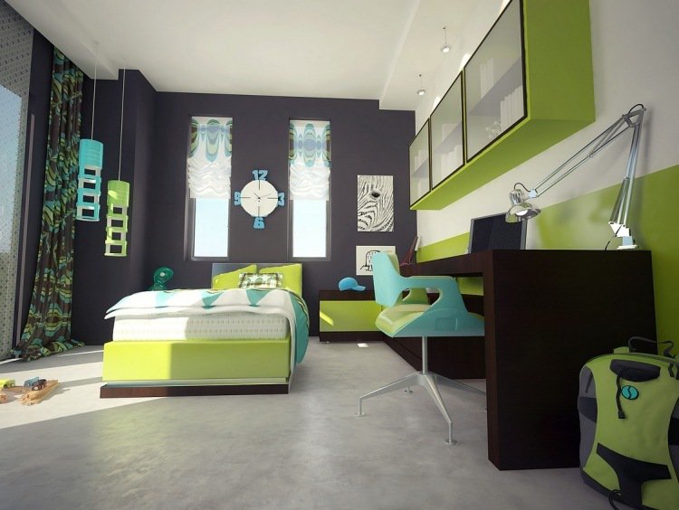deco chambre vert anis et blanc