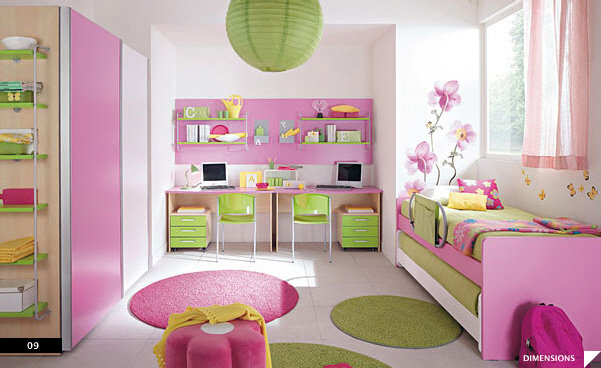 decoration chambre fille rose et vert