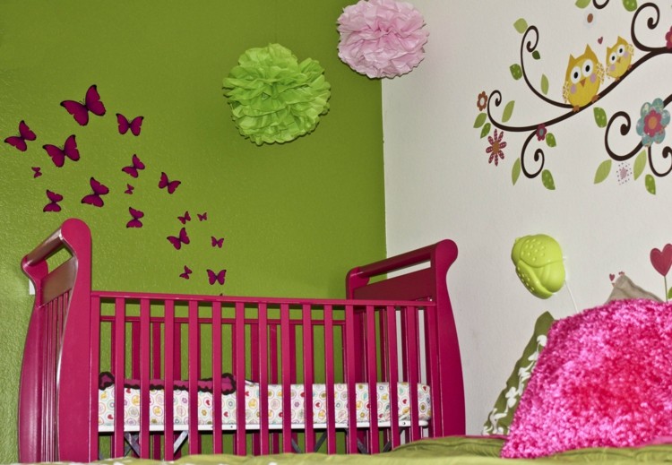 decoration chambre fille rose et vert