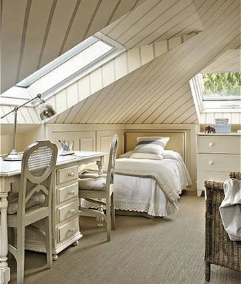 decoration chambre comble avec mur incline