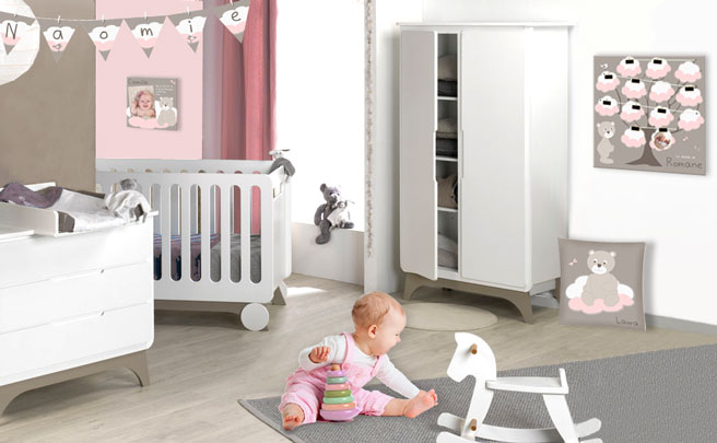 deco chambre bebe fille rose et taupe